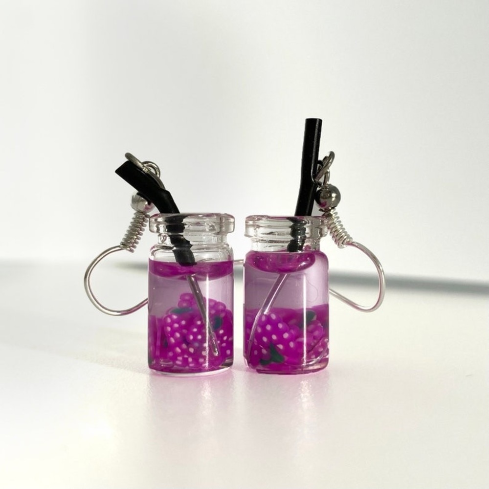 New Handmade Summer Fruity Grape Slice Glass S925 Sterling Silver Earrings - Picture 10 of 15
